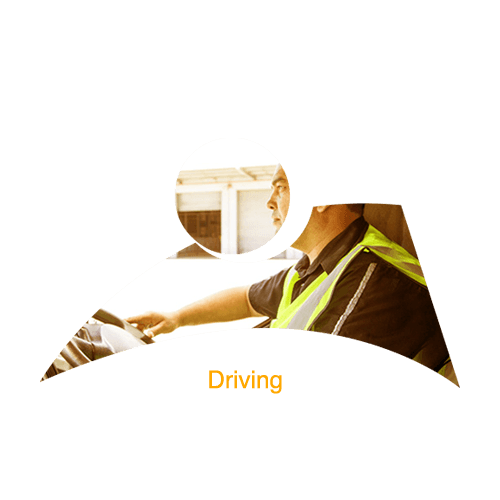 Worker in safety vest using a tablet.