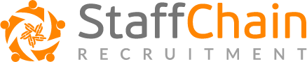 Logo of staffcare recruitment agency with orange and grey text.