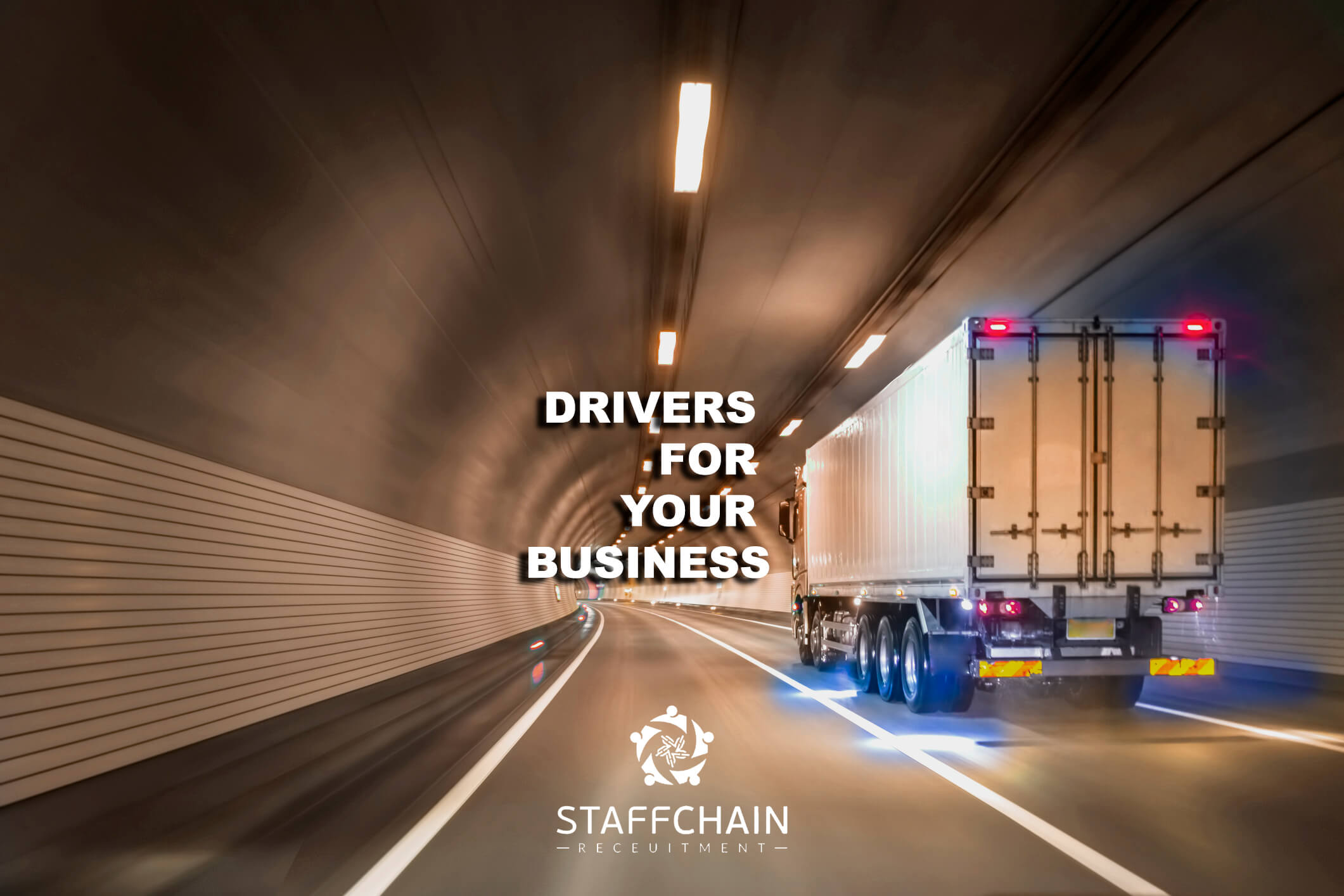 A dynamic urban road scene promoting business drivers by Staffchain.