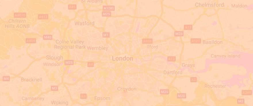 Map highlighting London and surrounding areas with major roads and towns.