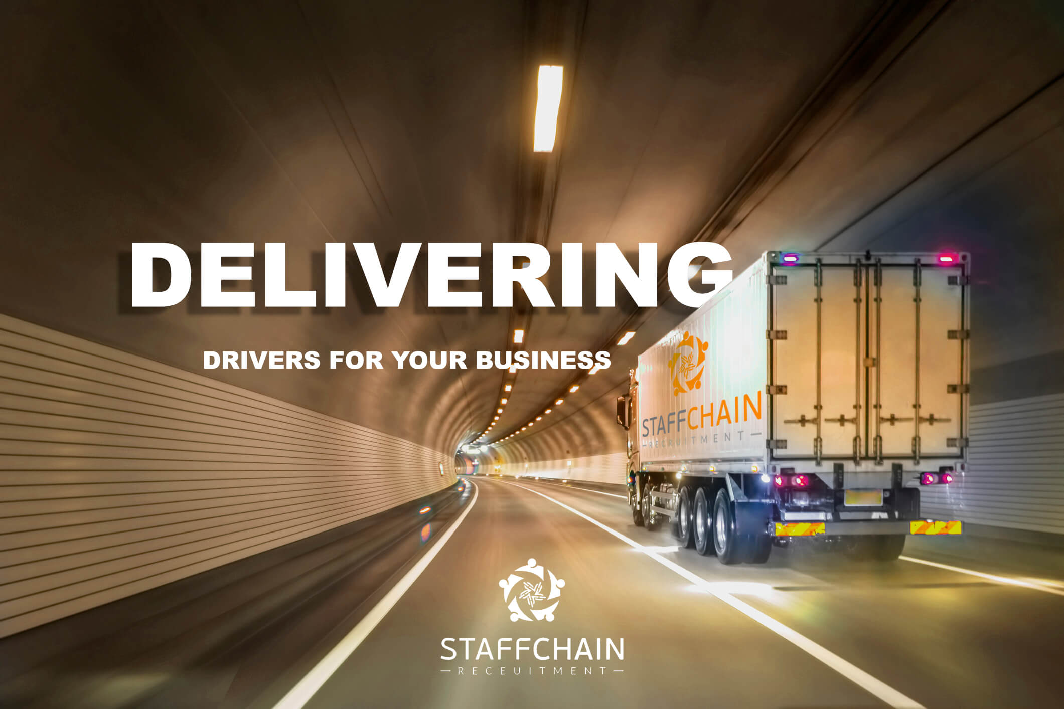 Truck delivering goods inside a tunnel with motion blur effect.