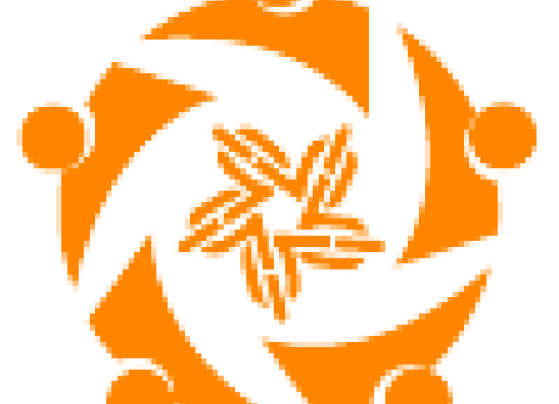 Orange logo with five people figures around a central star shape.