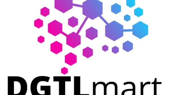 Colorful hexagonal network design with 'DGTmart' text below.